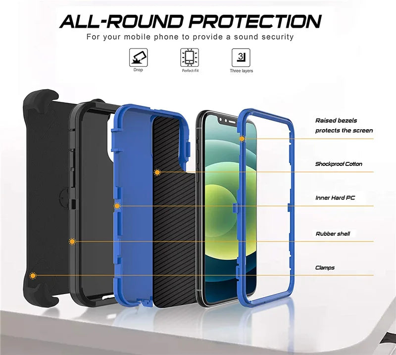 Defender Shockproof Case – Rugged Protection for iPhone 7 to 16 Series