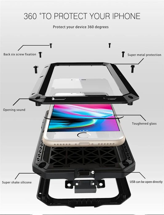Heavy Duty Protection Armor Metal Aluminum Case for iPhone 16 15 14 13 12 mini 11 Pro 7 8 Plus XS Max XR SE 16e Shockproof Cover - PhoneDripz