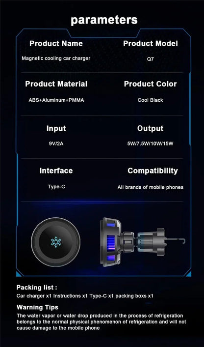 ice Cooling Magnetic Wireless Car Charger Stand for iPhone 16 15 14 13 12 Pro Max MacSafe Car Phone Holder Fast Charging Station - PhoneDripz
