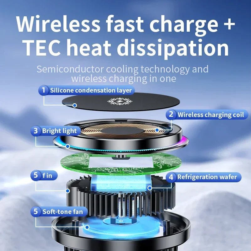 ice Cooling Magnetic Wireless Car Charger Stand for iPhone 16 15 14 13 12 Pro Max MacSafe Car Phone Holder Fast Charging Station - PhoneDripz