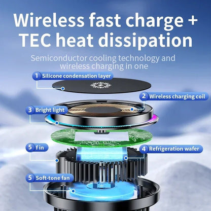ice Cooling Magnetic Wireless Car Charger Stand for iPhone 16 15 14 13 12 Pro Max MacSafe Car Phone Holder Fast Charging Station - PhoneDripz