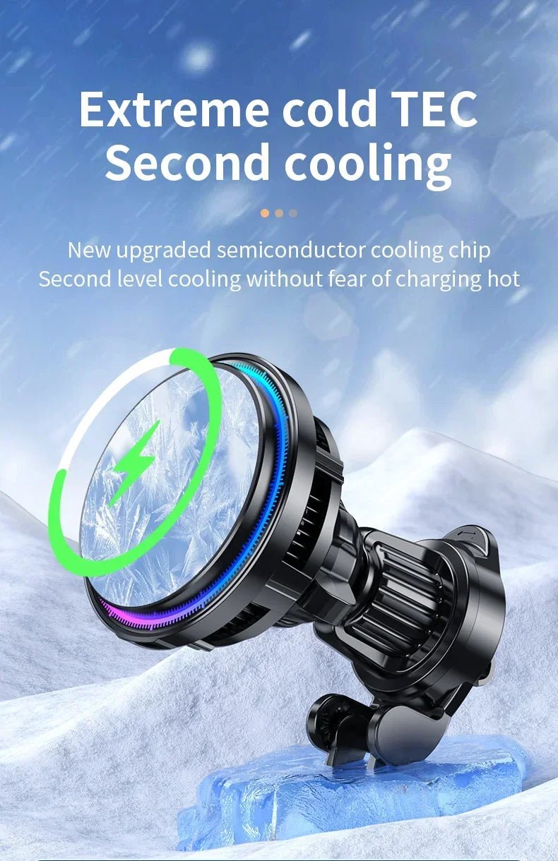 ice Cooling Magnetic Wireless Car Charger Stand for iPhone 16 15 14 13 12 Pro Max MacSafe Car Phone Holder Fast Charging Station - PhoneDripz