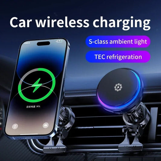 ice Cooling Magnetic Wireless Car Charger Stand for iPhone 16 15 14 13 12 Pro Max MacSafe Car Phone Holder Fast Charging Station - PhoneDripz
