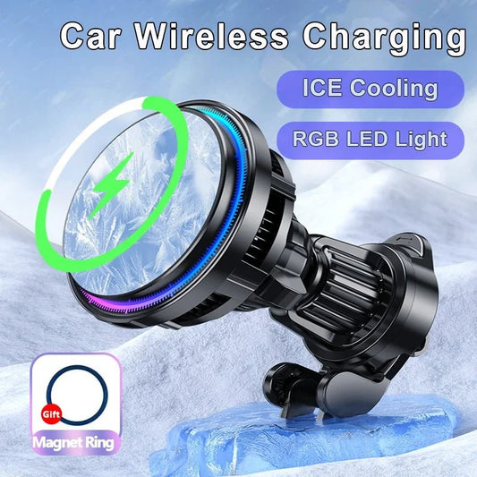 ice Cooling Magnetic Wireless Car Charger Stand for iPhone 16 15 14 13 12 Pro Max MacSafe Car Phone Holder Fast Charging Station - PhoneDripz