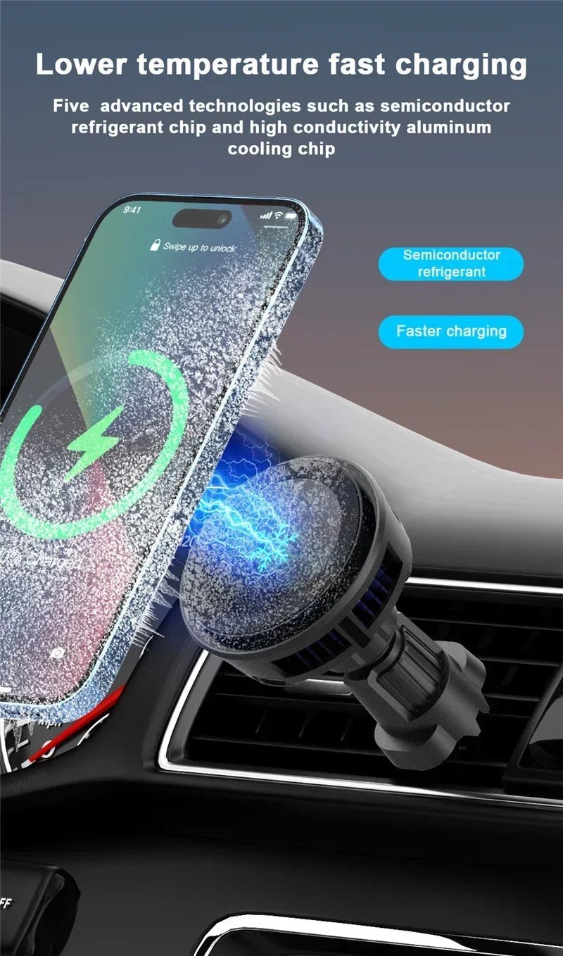 ice Cooling Magnetic Wireless Car Charger Stand for iPhone 16 15 14 13 12 Pro Max MacSafe Car Phone Holder Fast Charging Station - PhoneDripz